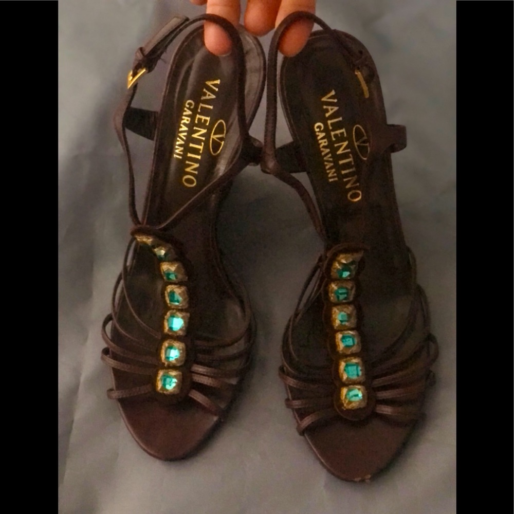 Valentino Garavani Leather Wedges Embellished with Blue Topaz Stones